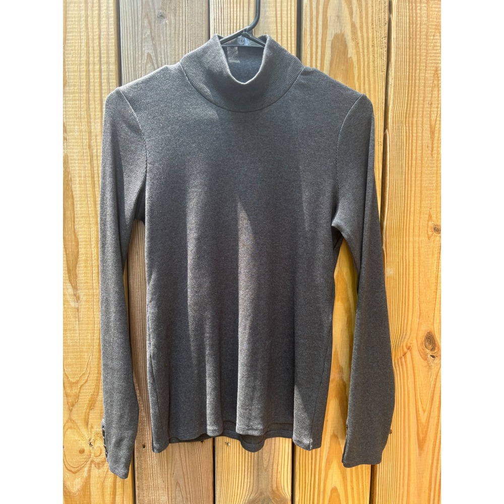 Sezane Felix Turtleneck Top Gris Anthracite Ribbed Organic Cotton L S242PUL025G - Picture 2 of 10